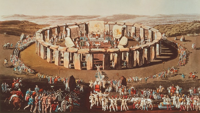 Zeichnung des Künstlers Robert Havell von 1816: "Opferfest Stonehenge bei Salisbury"