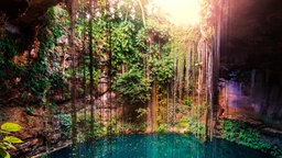 Die Ik-Kil Cenote ist ein Kalksteinloch, mehrere Meter unter der Erde, gefüllt mit Süßwasser