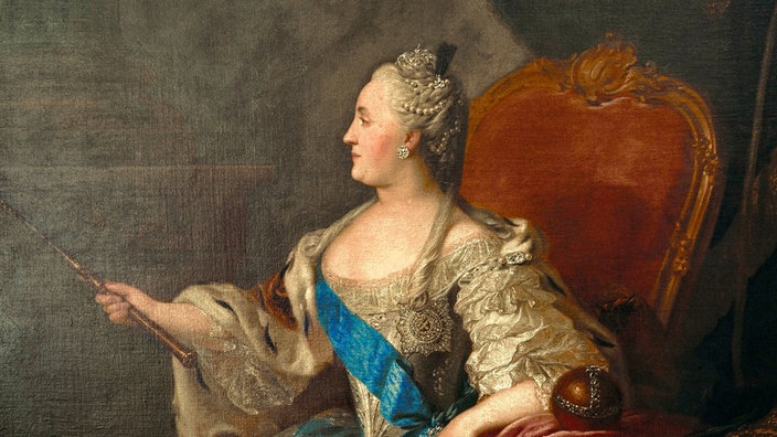 Katharina II., Zarin von Russland, auf einem Gemälde von Fjodor S. Rokotow (1763).